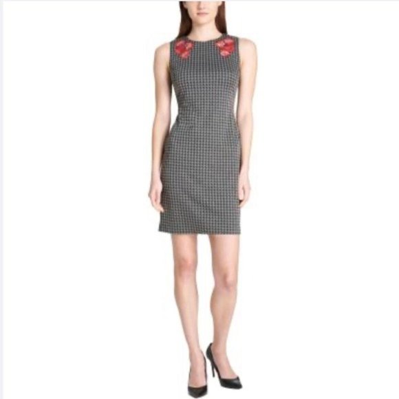 Tommy Hilfiger Sheath Dress Houndstooth Floral Embroidery Size 12 New w/Tag $129 - Picture 17 of 17